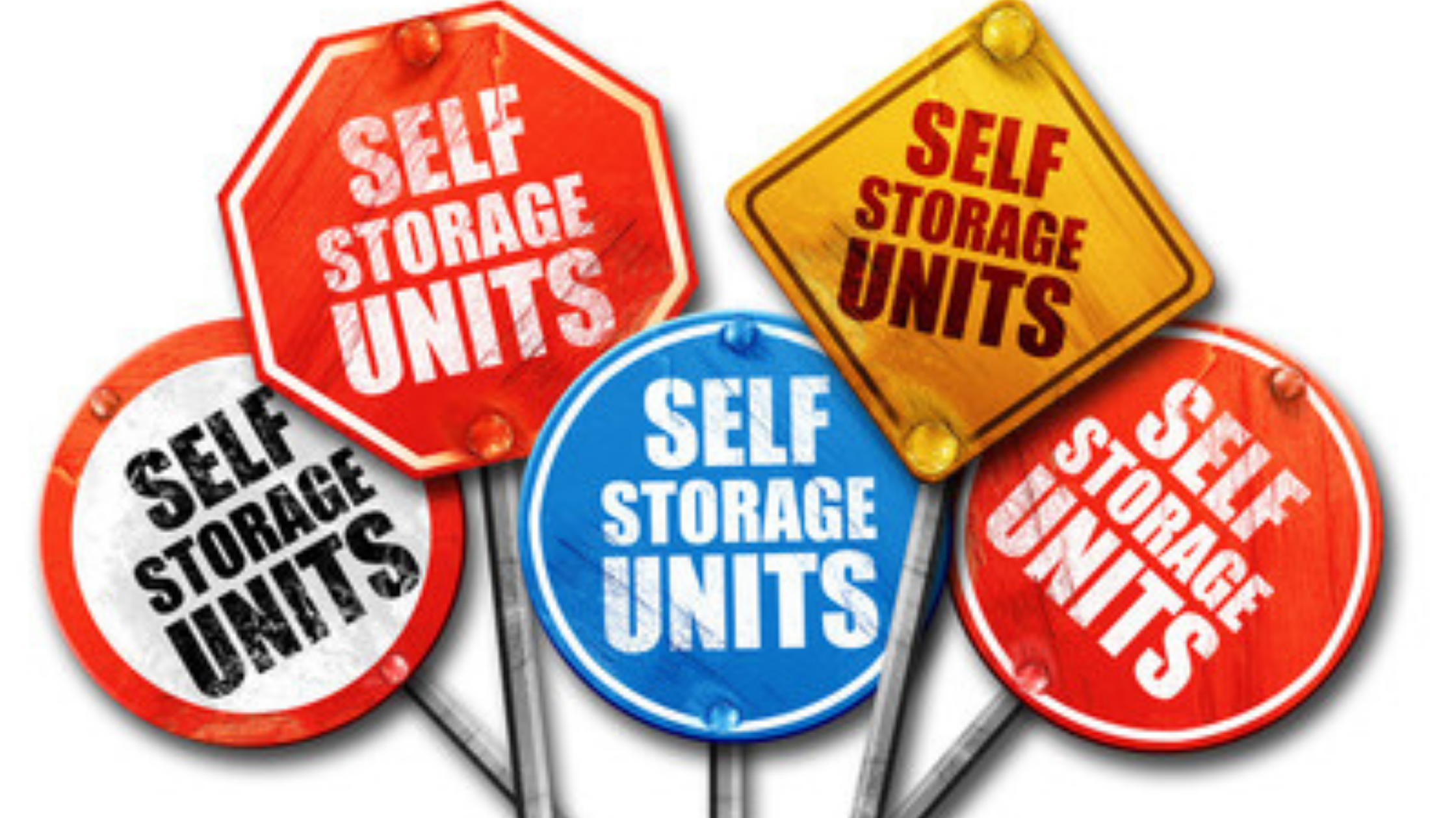 Graphic of signs that read "Self Storage Units".