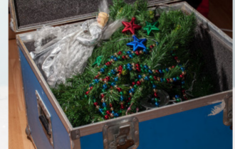 Christmas decorations packed in box.