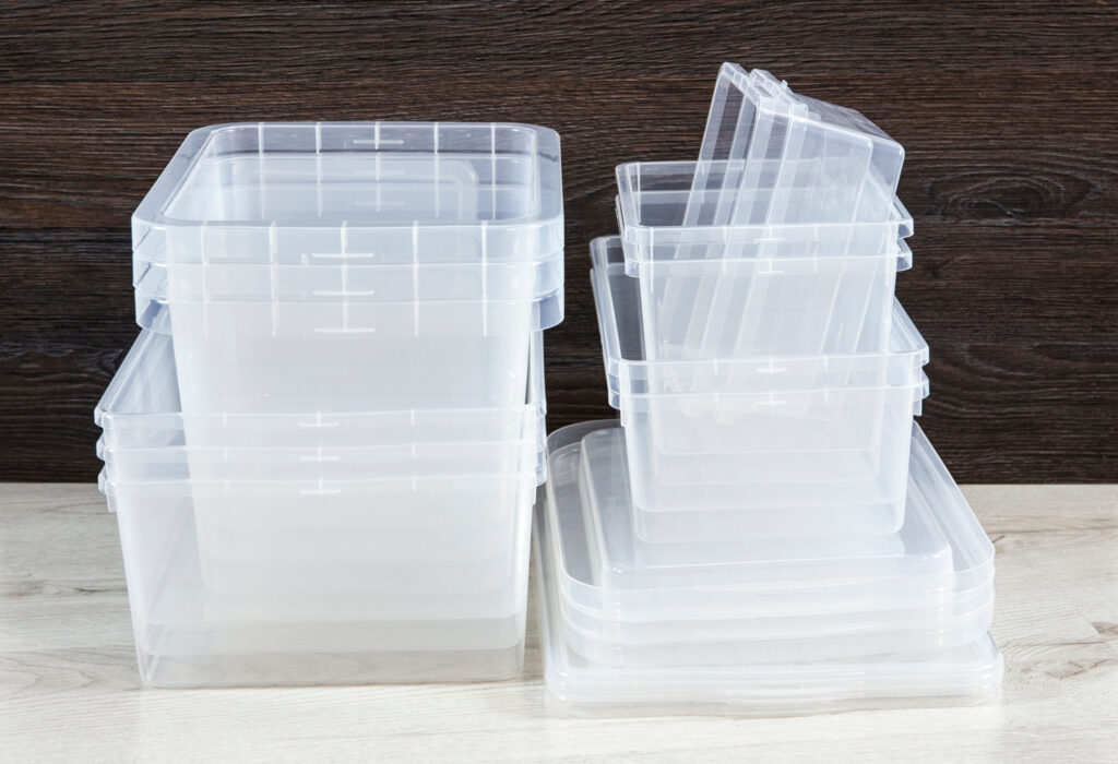 Plastic storage containers.