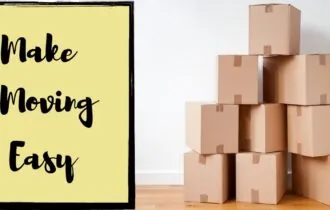 Graphic reading "Make Moving Easy" next to stacked boxes.