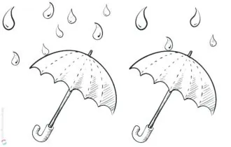 Graphic of rain falling on umbrellas.